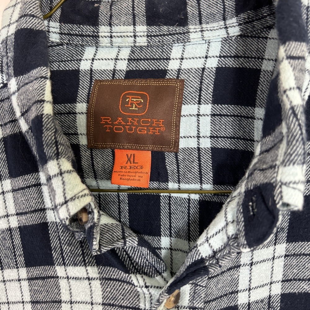 Ranch Tough Flannel Shirt Men Size XL‎ Western Light Blue Black Plaid Button - Picture 2 of 7